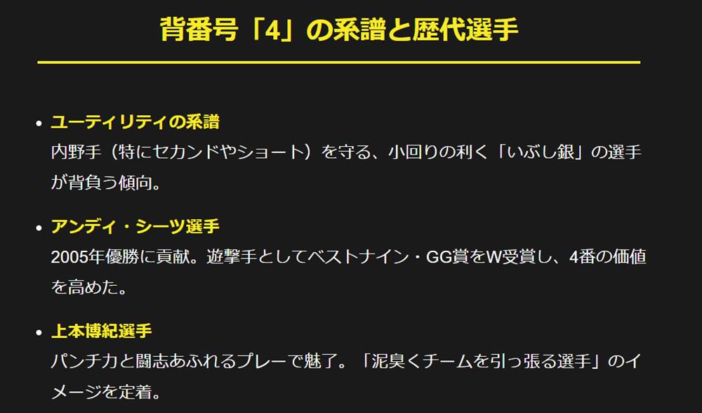 背番号「4」の系譜と歴代選手