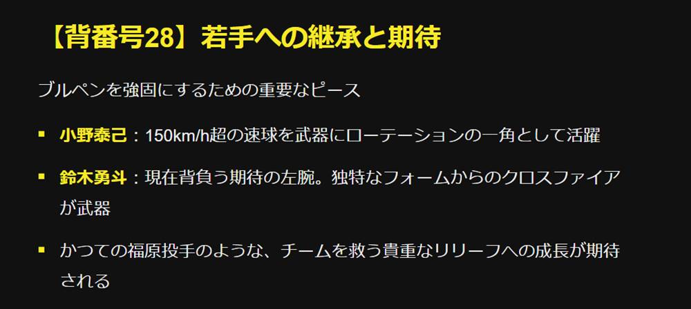 【背番号28】若手への継承と期待