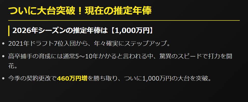 ついに大台突破！現在の推定年俸